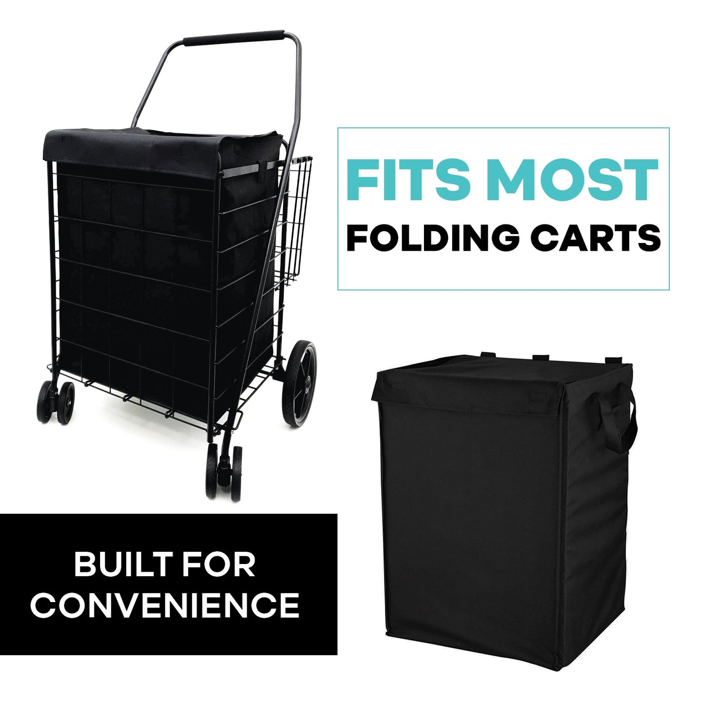 Jumbo Waterproof Shopping Cart Liner with Zipper, 600D Oxford, for Groceries & Laundry Bag L-2029