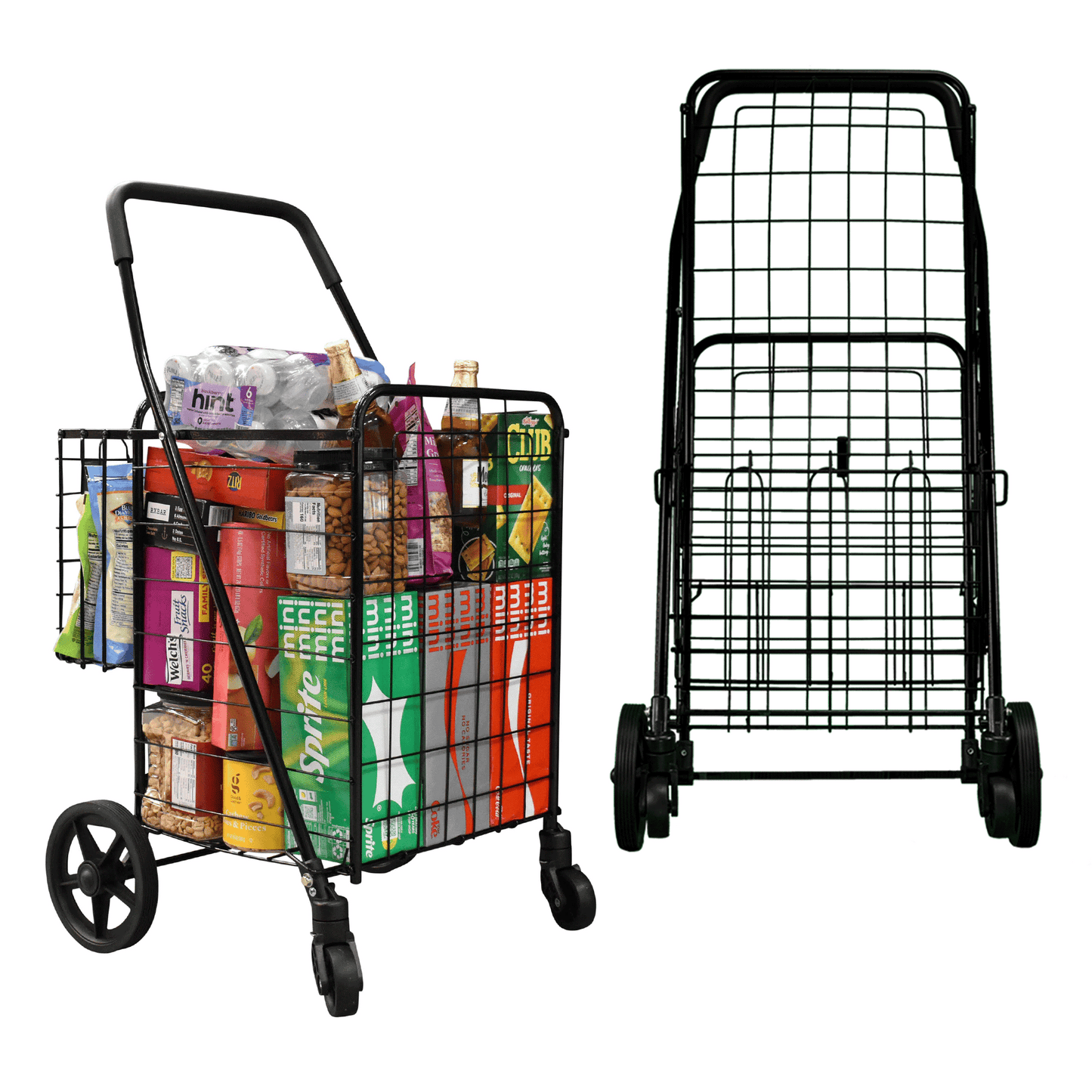 Folding Shopping Cart with Patent Pending Swivel Wheels and Double Basket, Large S-2081