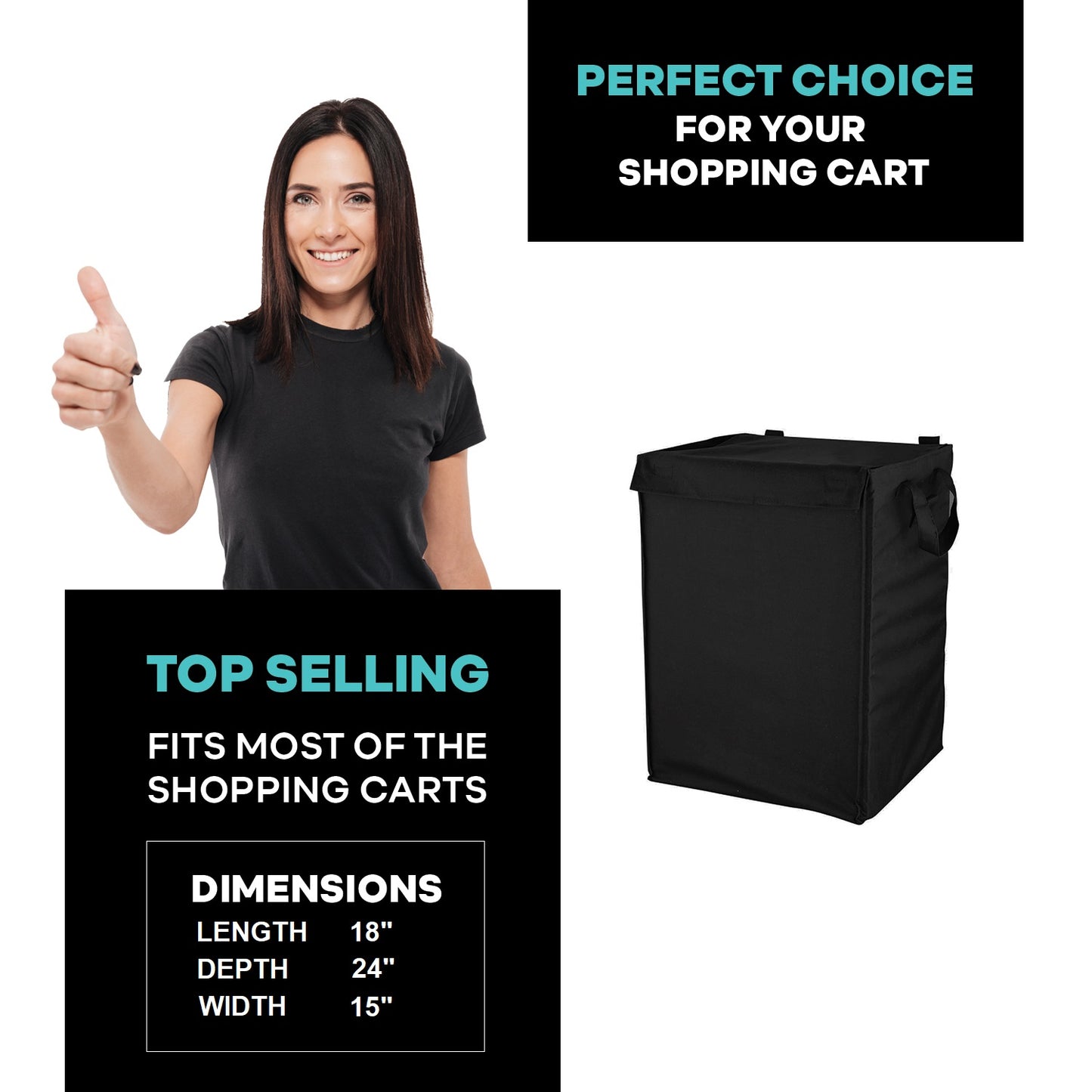 Jumbo Waterproof Shopping Cart Liner with Zipper, 600D Oxford, for Groceries & Laundry Bag L-2029