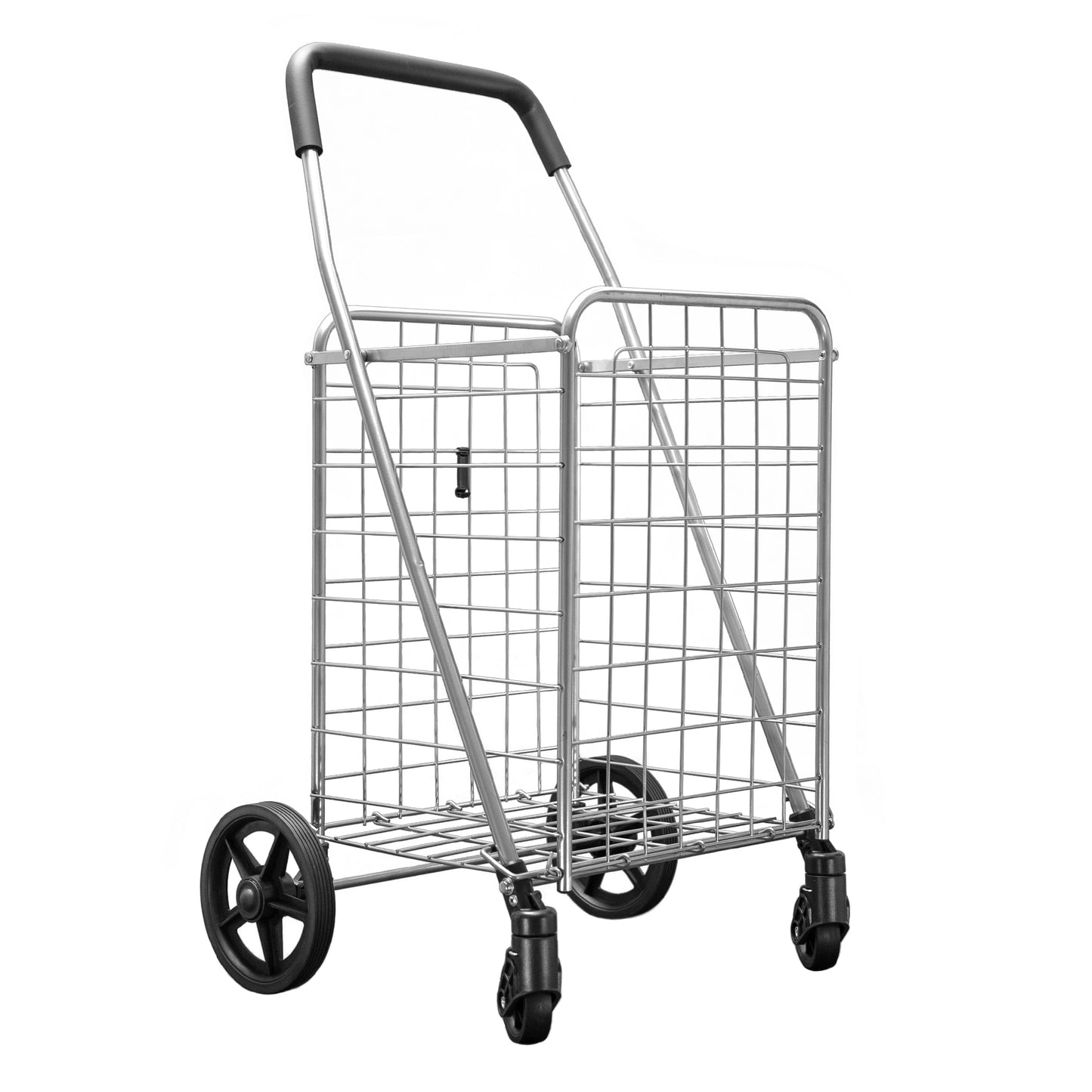 Folding Shopping Cart with Patent Pending Swivel Wheels and Single Basket, Medium Silver S-2142