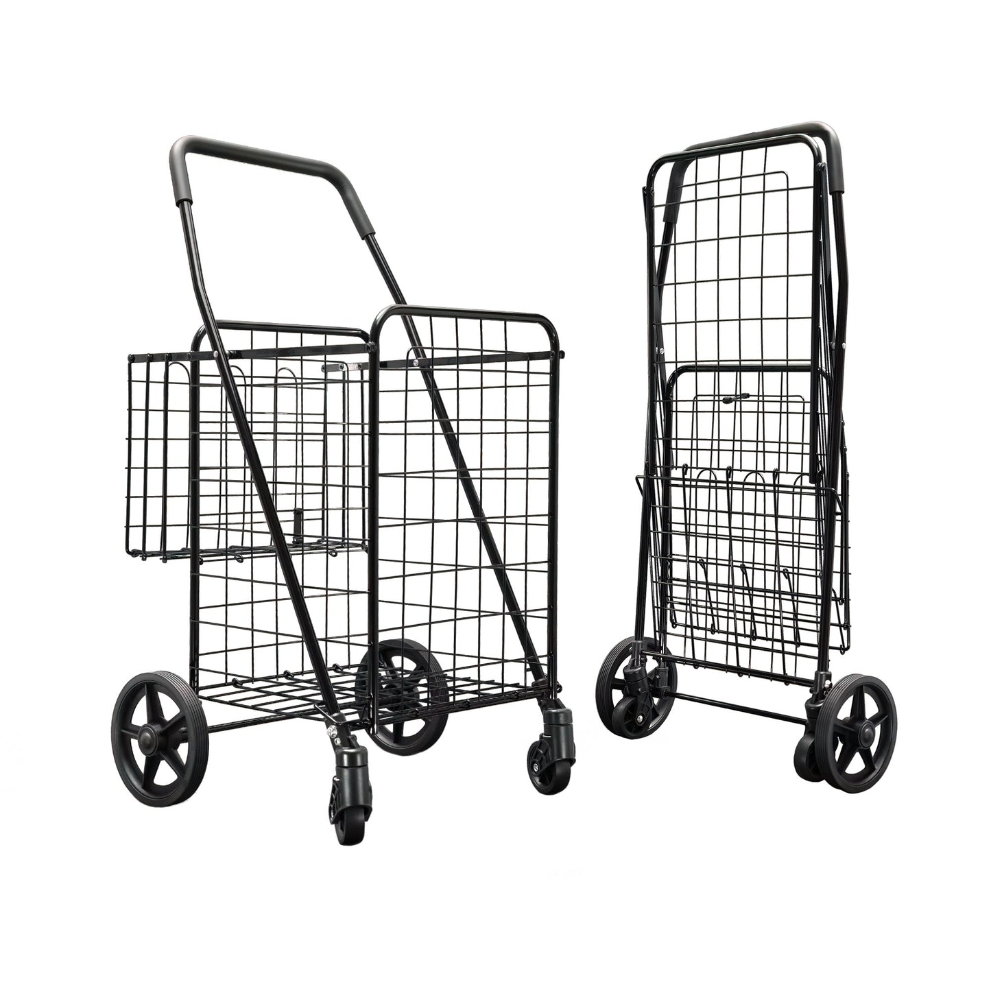 Folding Shopping Cart with Patent Pending Swivel Wheels and Double Basket, Large S-2081