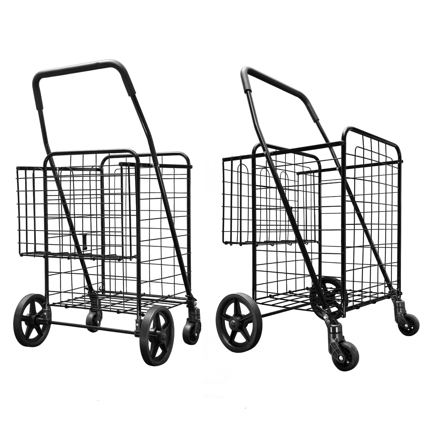 Folding Shopping Cart with Patent Pending Swivel Wheels and Double Basket, Large S-2081