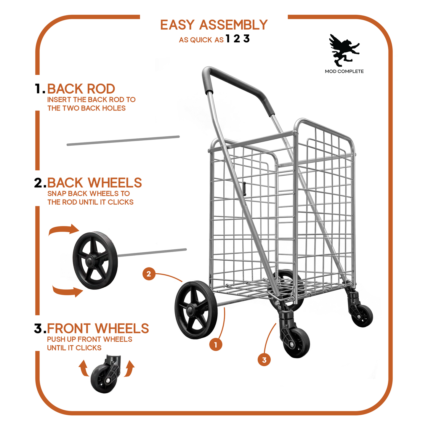 Folding Shopping Cart with Patent Pending Swivel Wheels and Single Basket, Medium Silver S-2142