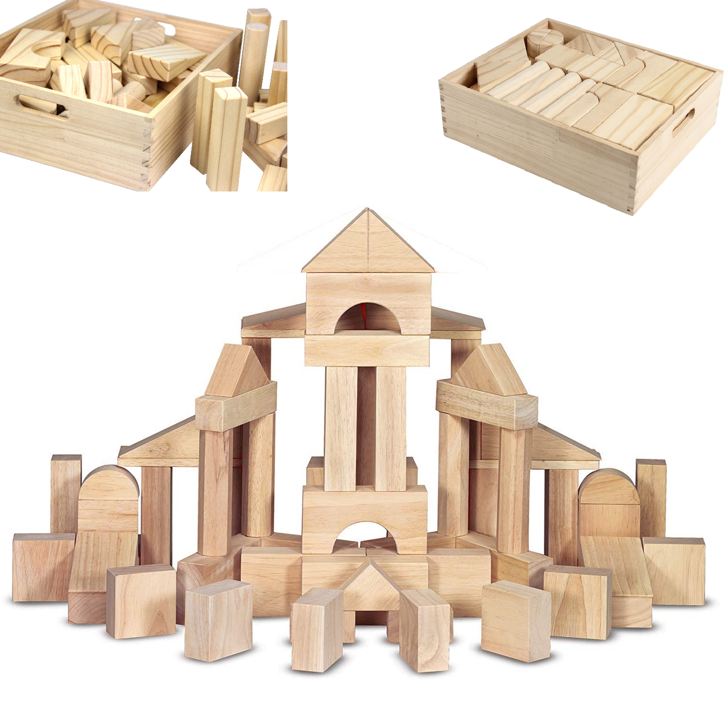 Standard Unit Wood Building Blocks for Toddlers with Storage Tray 64 MOD Complete