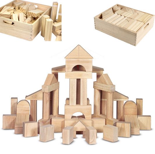 Standard Unit Wood Building Blocks for Toddlers with Storage Tray (64 Pcs)