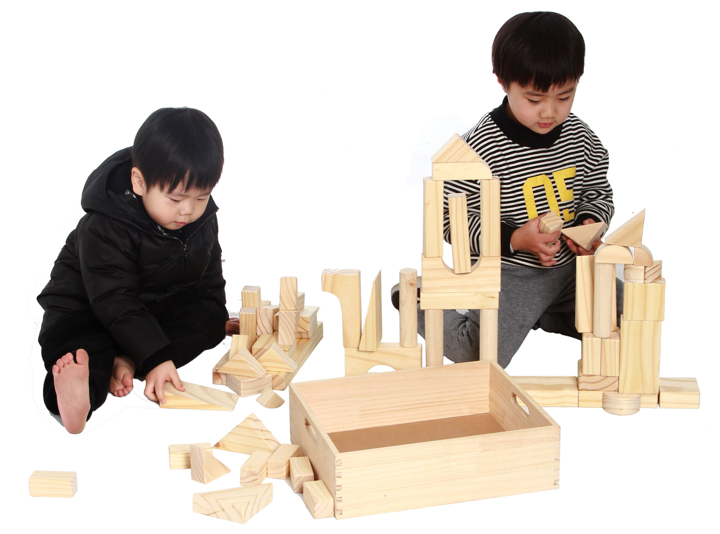 Standard Unit Wood Building Blocks for Toddlers with Storage Tray (64 Pcs)