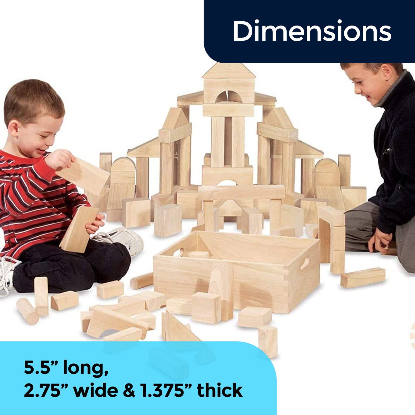 Standard Unit Wood Building Blocks for Toddlers with Storage Tray (64 Pcs)