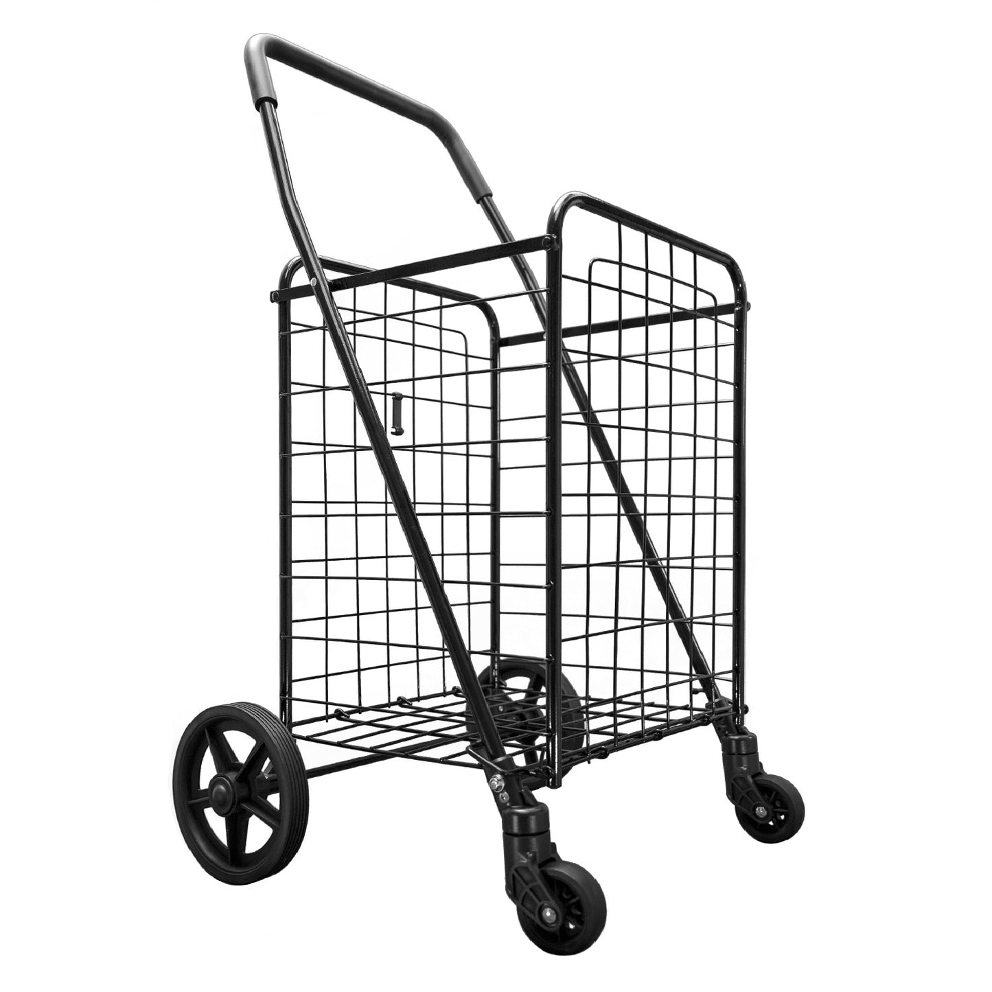 Folding Shopping Cart with Patent Pending Swivel Wheels and Single Basket, Medium Black S-2142