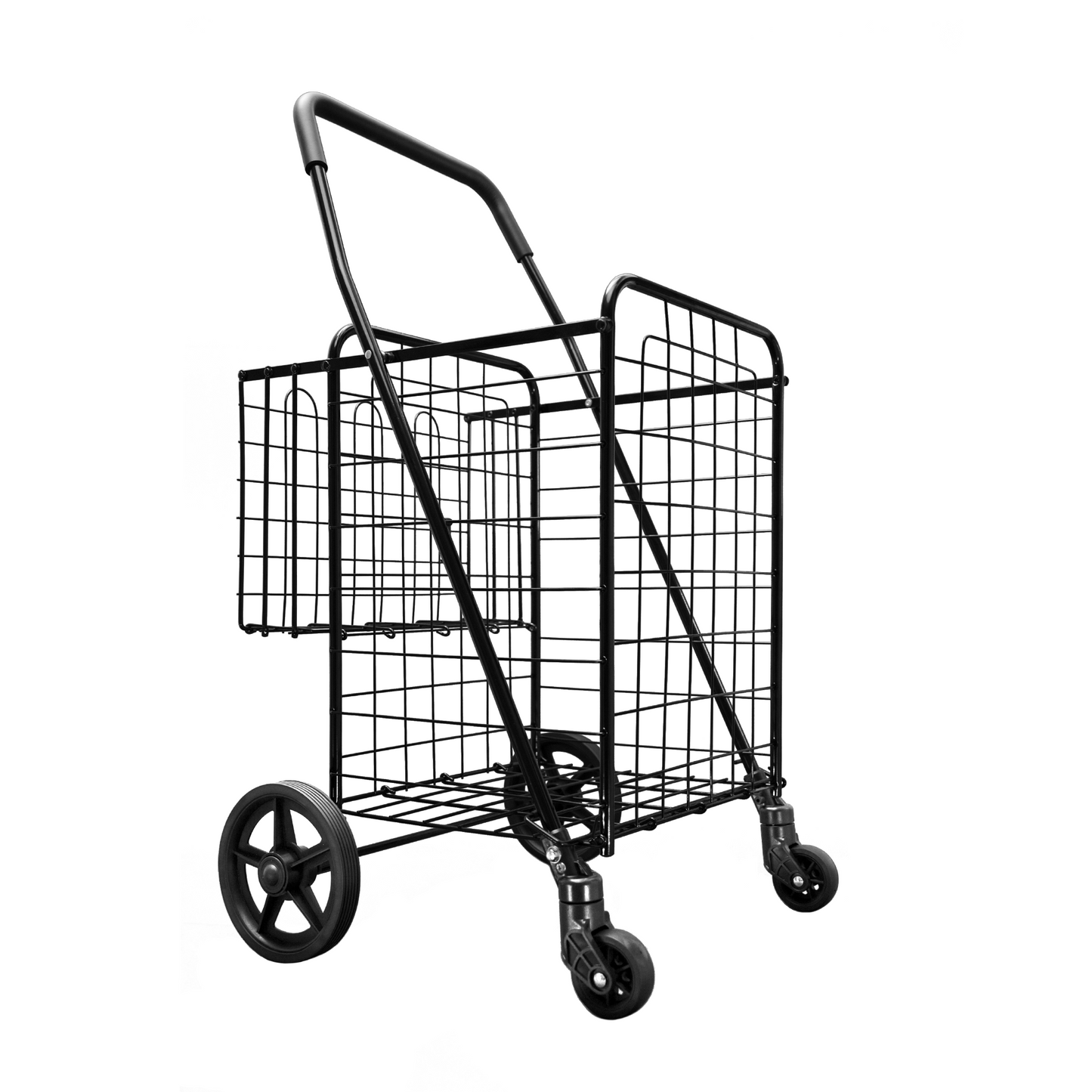 Folding Shopping Cart with Patent Pending Swivel Wheels and Double Basket, Large S-2081